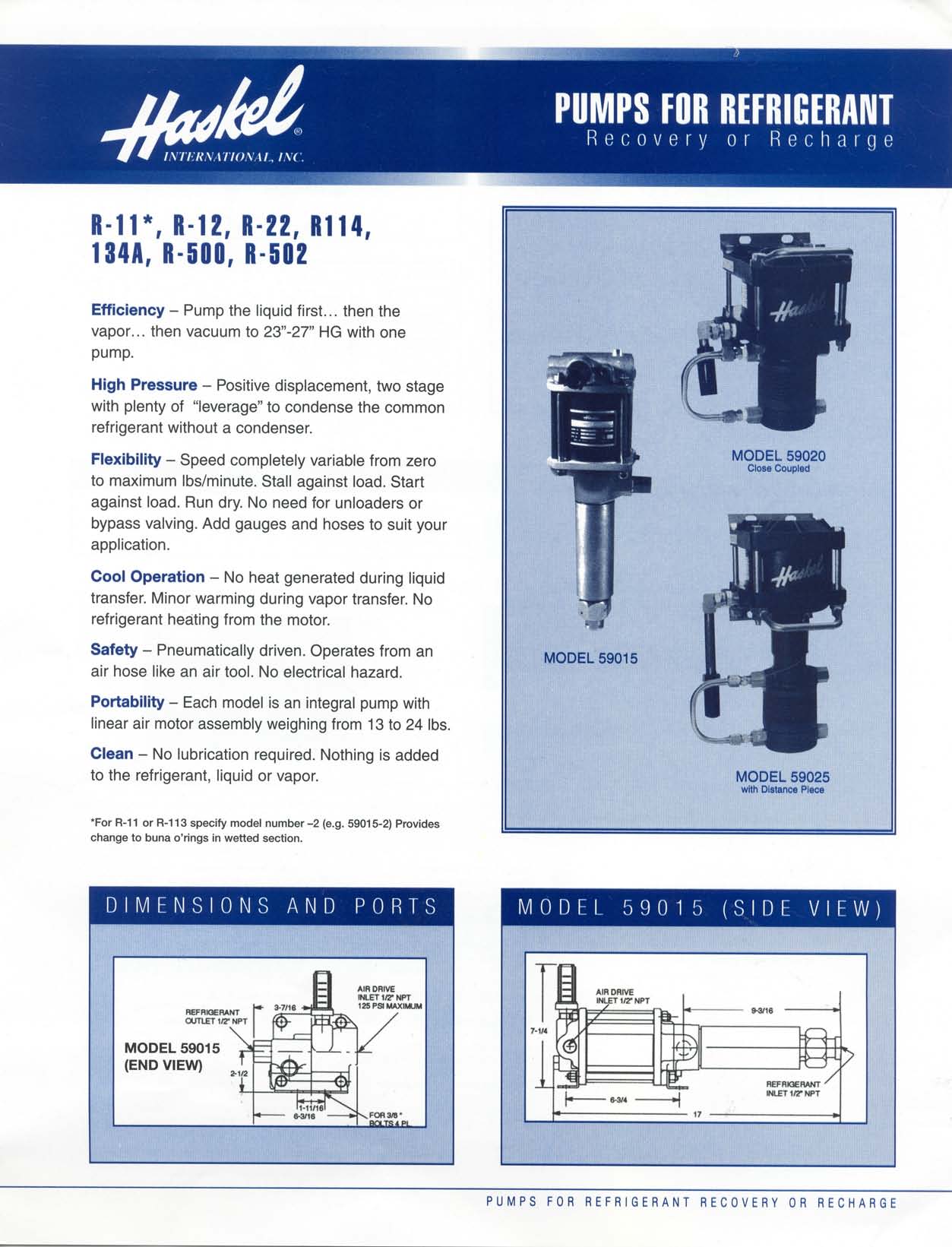 Haskel 59025-2 Pneumatic Refidgerant Recovery Pump