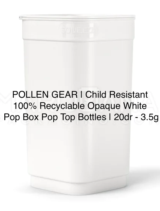 POLLEN GEAR | Child Resistant 100% Recyclable Opaque White Pop Box Pop Top Bottles | 20dr - 3.5g - 590 Count