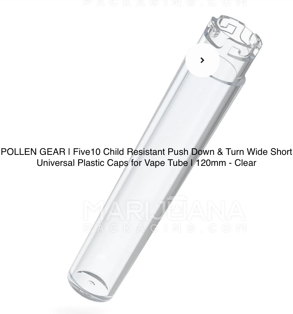 Five10 Child Resistant Push Down & Turn Wide Short Universal Plastic Vape Tube - Clear 864 per case