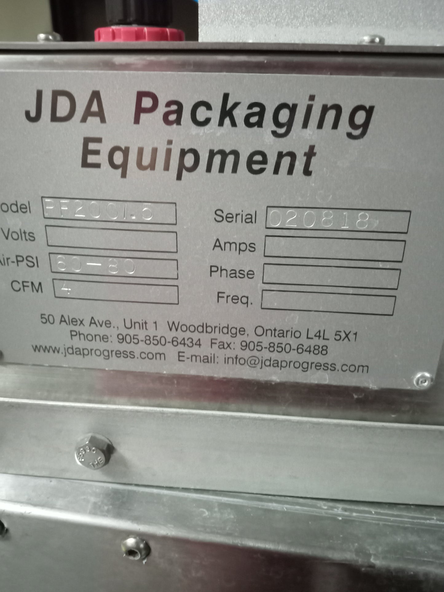 JDA Packaging Equipment Model PF200I.5