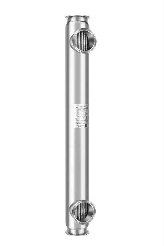Sanitary Stainless Steel Shell & Tube Heat Exchanger - with sanitary Tri-Clamp Fittings on Ends